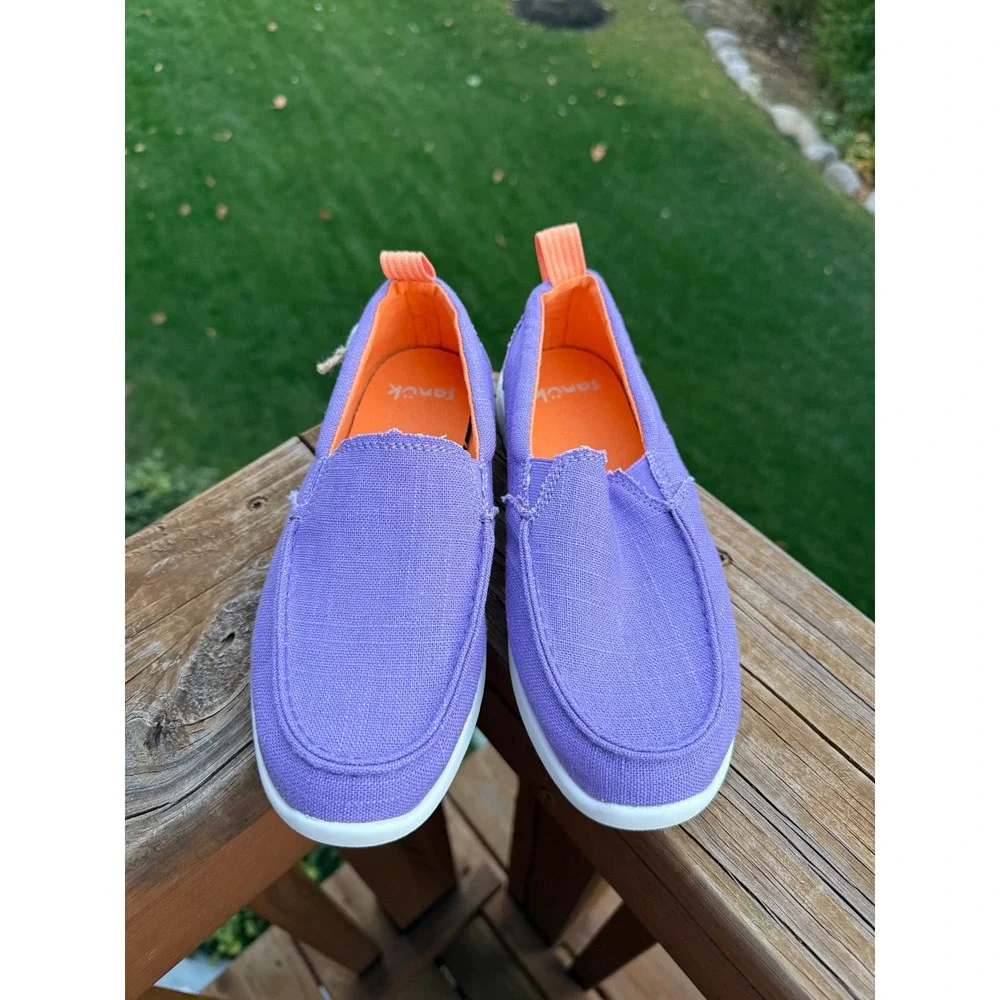 Sanuk Kids Lil Walker Hemp‎ Blend Slip-On Shoes Purple Orange Size 5